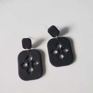 Black Statement Polymer clay Textured earrings 1.75"